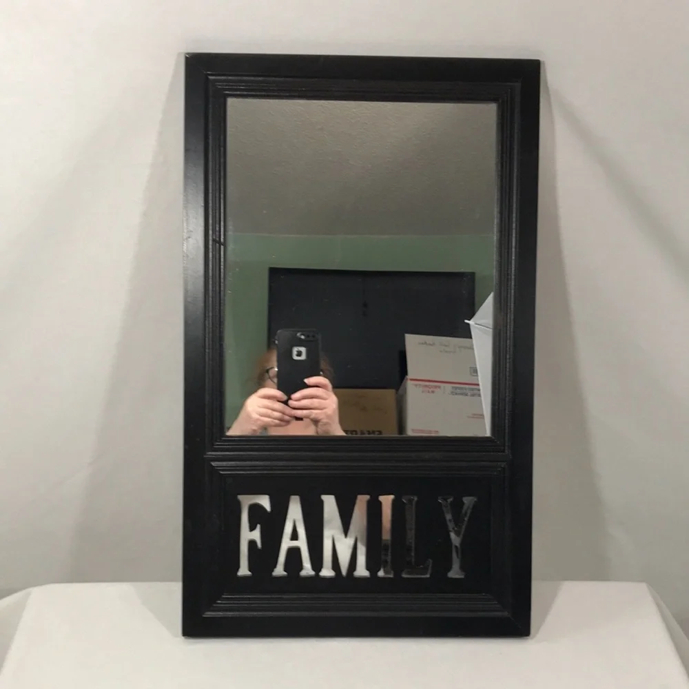 Wooden “Family” Cut-Out Decorative Hanging Mirror